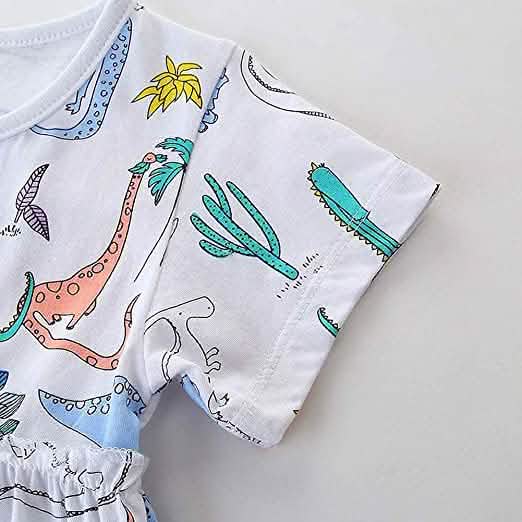 Mädchen Dinosaurier Tunika Kurzarm Sommer Freizeitkleid