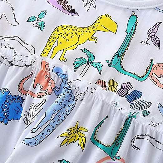 Mädchen Dinosaurier Tunika Kurzarm Sommer Freizeitkleid