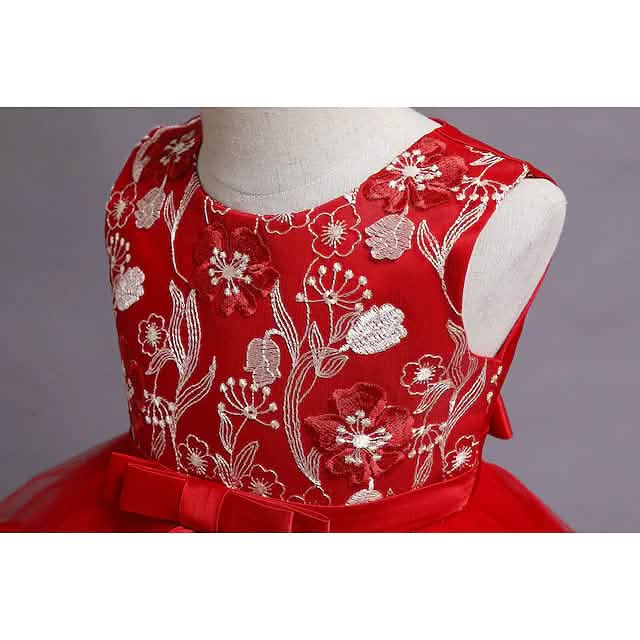 Mädchen Patchwork Mesh Schleifen Partykleid