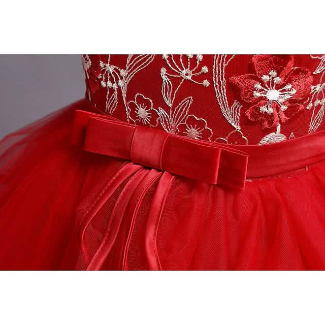Mädchen Patchwork Mesh Schleifen Partykleid
