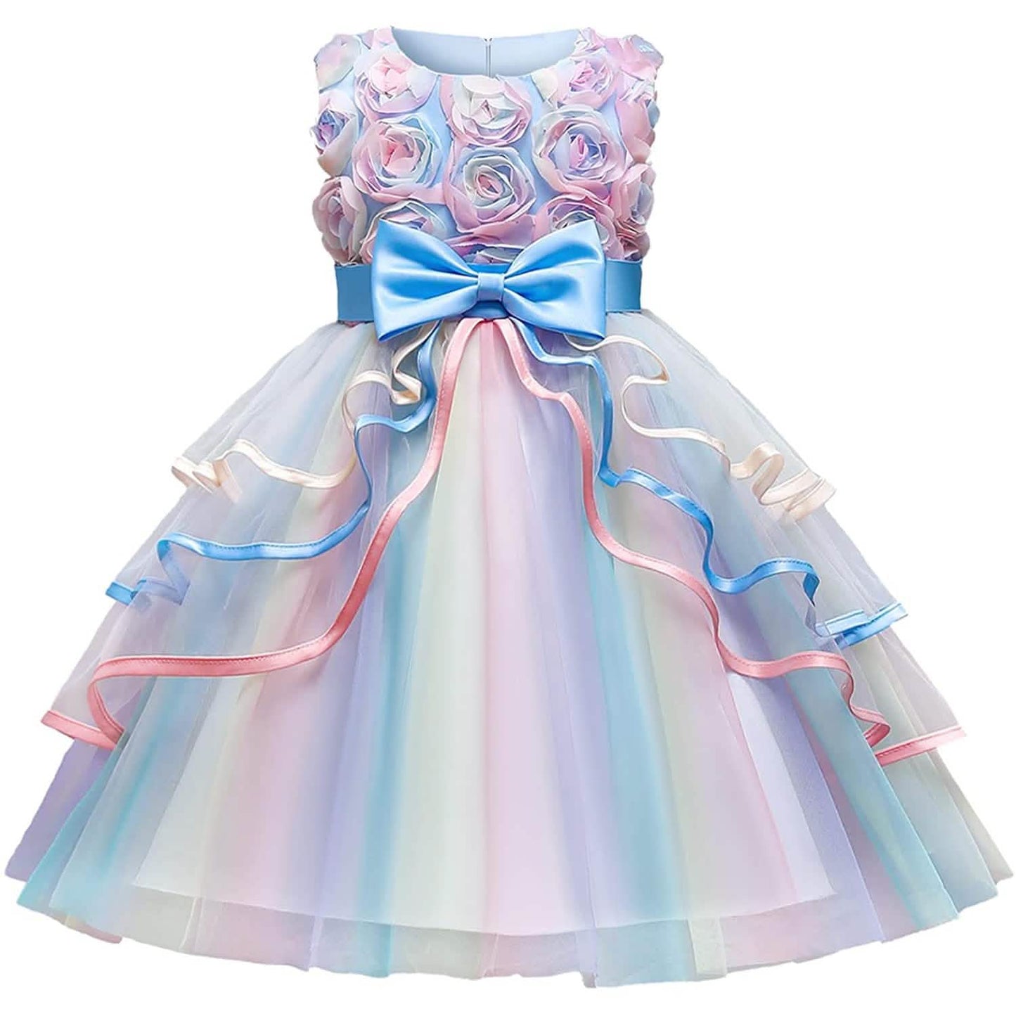Mädchen Regenbogen Tüll Spitzekleid