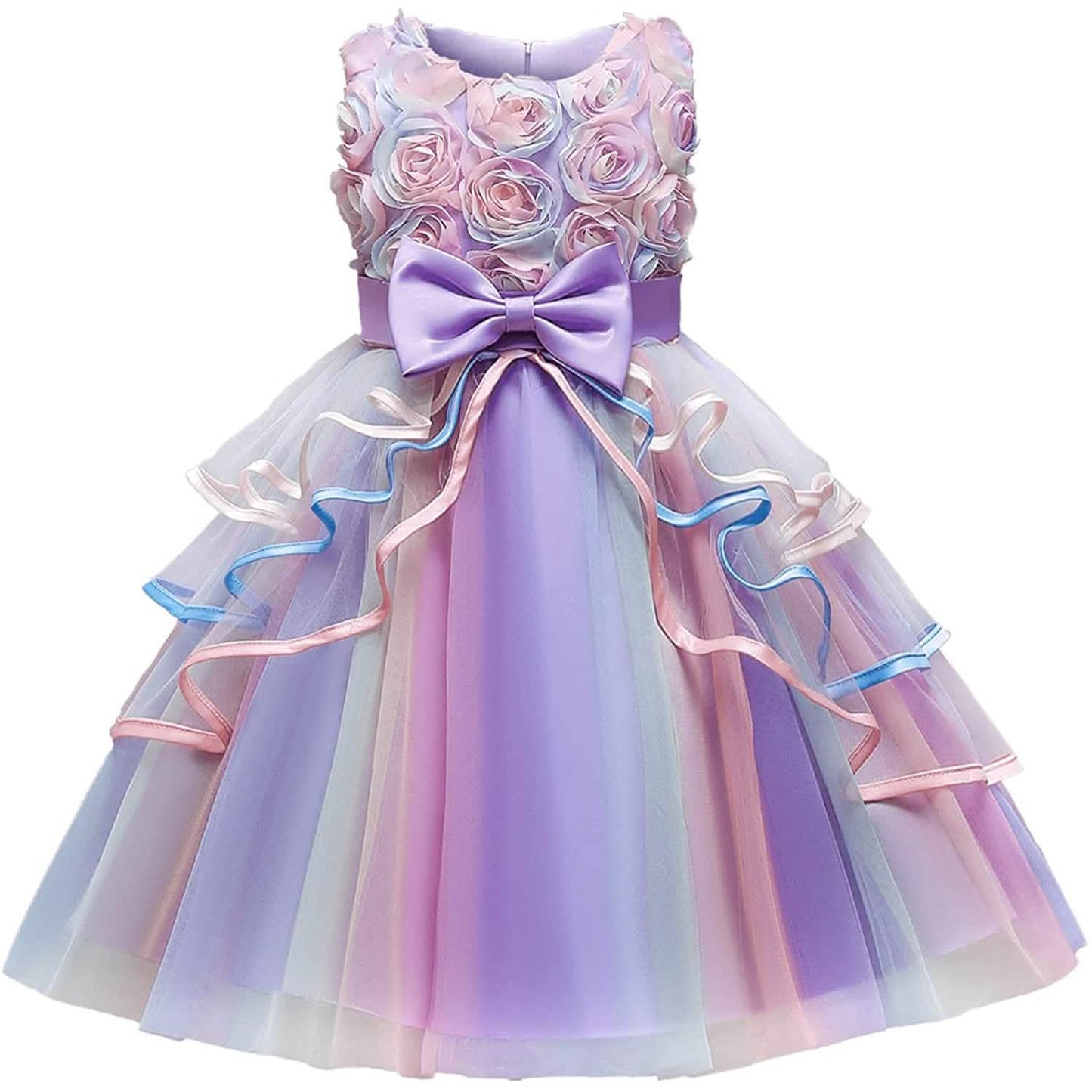 Mädchen Regenbogen Tüll Spitzekleid