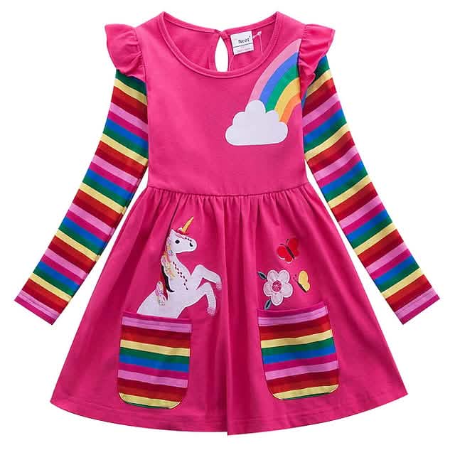 Mädchen Einhorn Regenbogen Blumenkleid