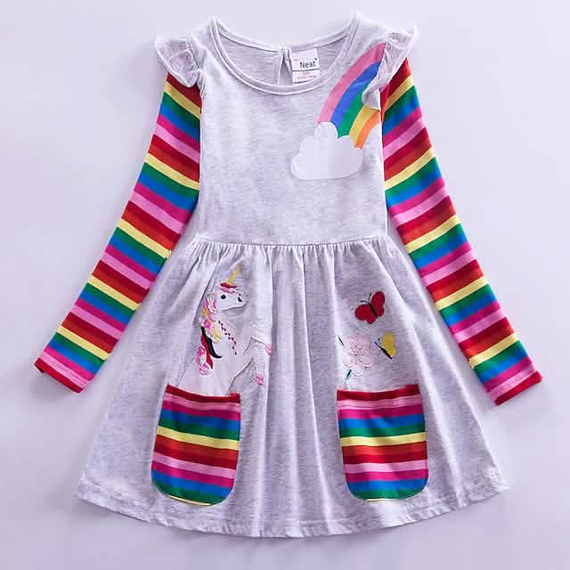 Mädchen Einhorn Regenbogen Blumenkleid