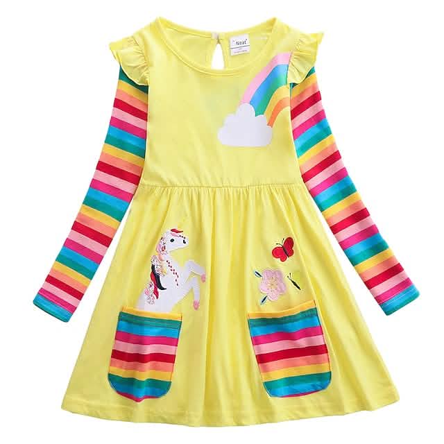 Mädchen Einhorn Regenbogen Blumenkleid