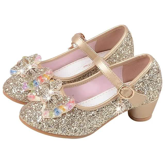 Mädchen High Heel Party Mary Jane Basic Pumps Kleid Kristall Schleife