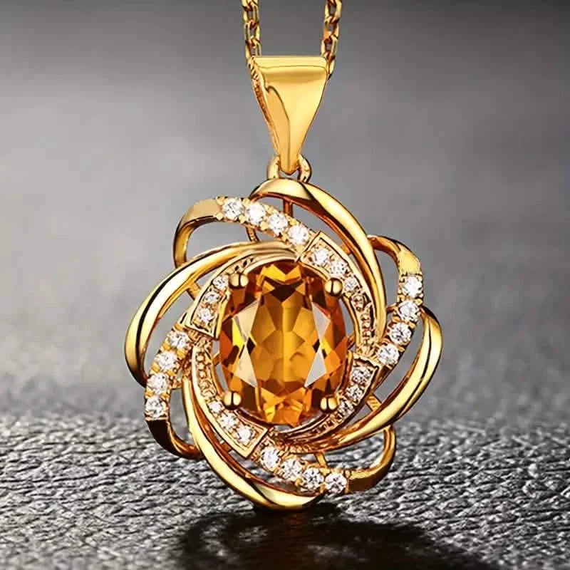 Halskette mit elegantem Spiralblumen-Anhänger aus Glas und Kunststein