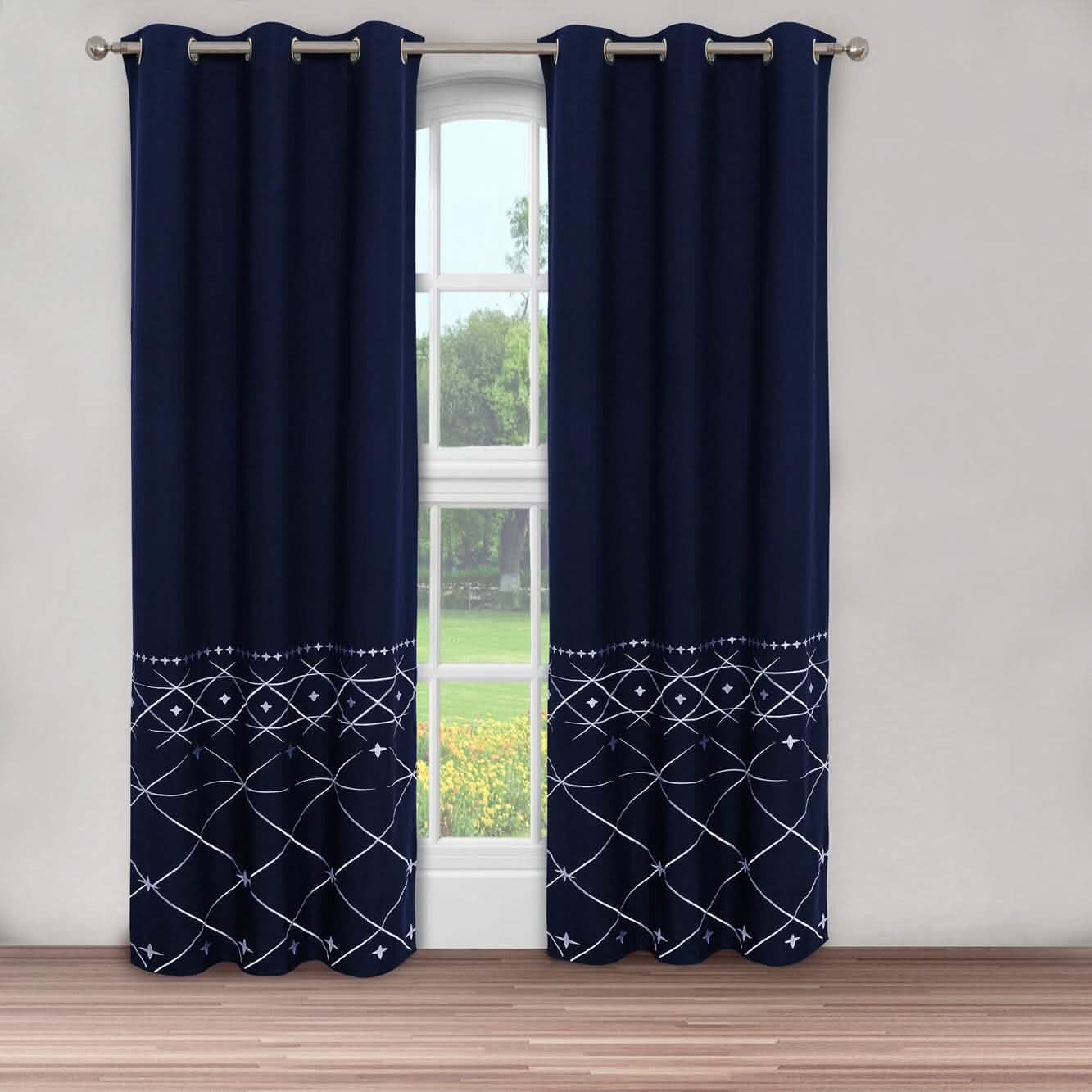 2-teiliges Set: Global Indigo besticktes Fenstervorhangpaar