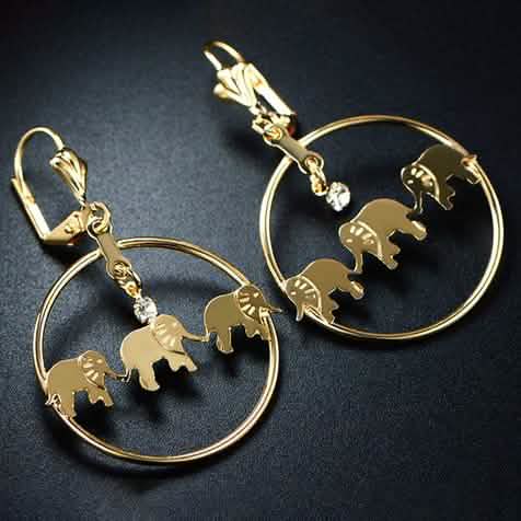 Vergoldete Elefanten-Ohrhänger mit Swarovski Kristallen