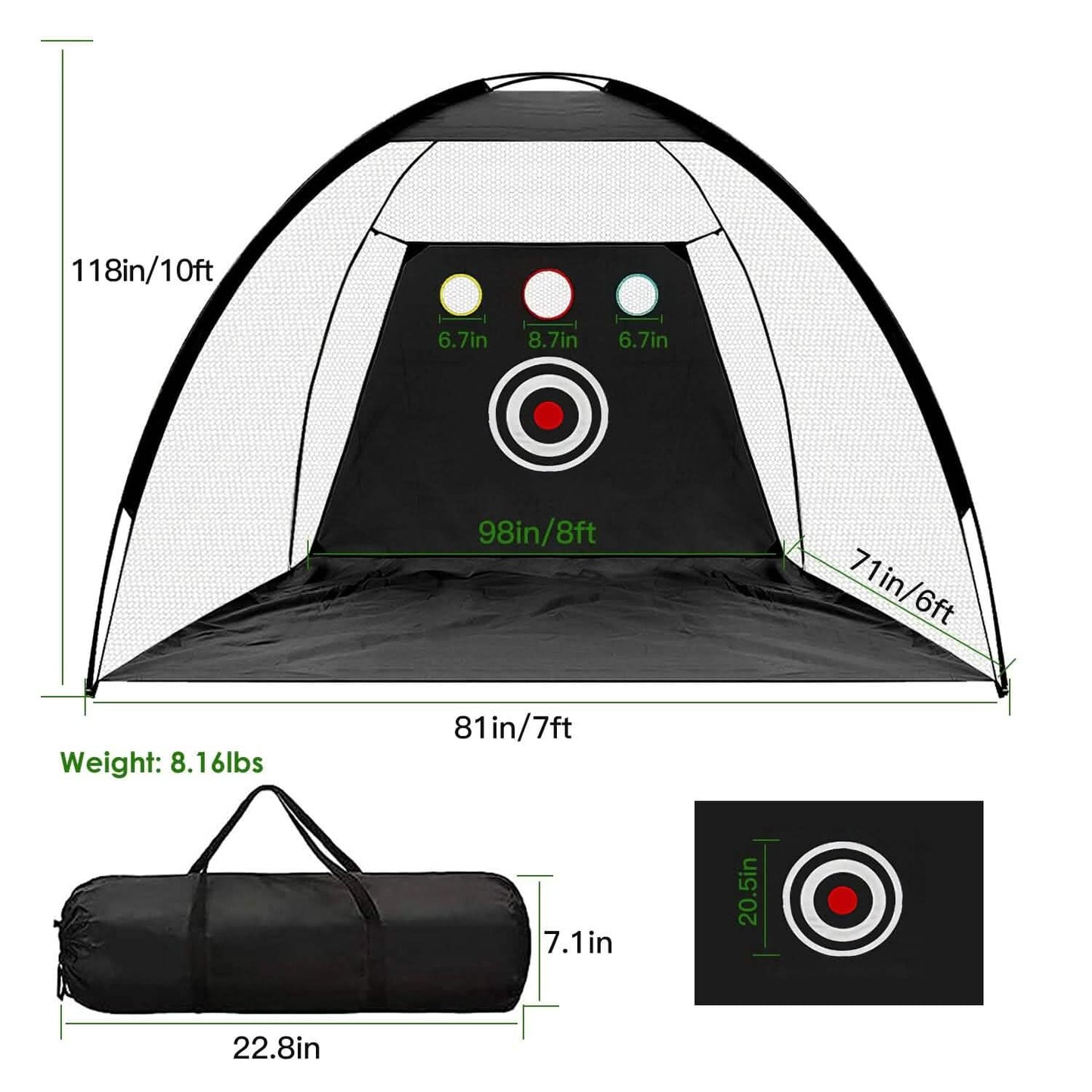 Golf-Trainingshilfen Driving Hitting Nets mit Tri-Turf Golfmatte Zieltuch 10 Golfbälle 7 Golf-Tees 2 Gummi-Golf-Tee-Halter Tragetasche für Indoor- und Outdoor-Sport