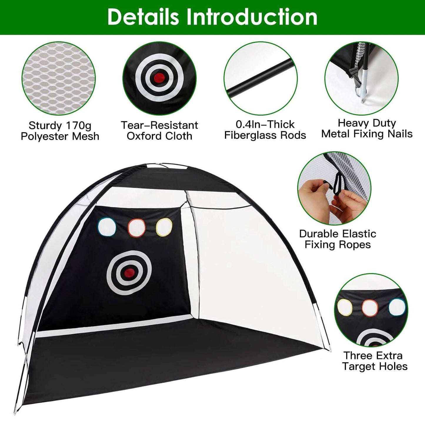 Golf-Trainingshilfen Driving Hitting Nets mit Tri-Turf Golfmatte Zieltuch 10 Golfbälle 7 Golf-Tees 2 Gummi-Golf-Tee-Halter Tragetasche für Indoor- und Outdoor-Sport