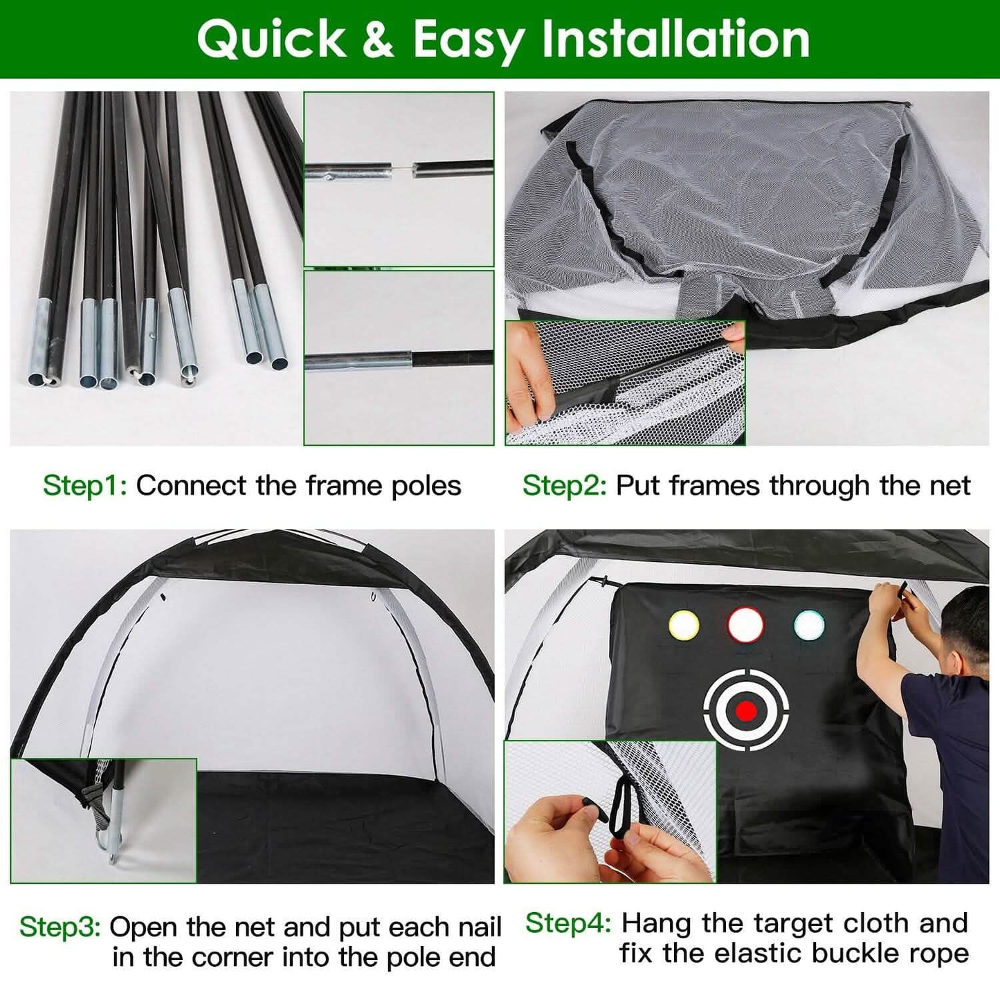 Golf-Trainingshilfen Driving Hitting Nets mit Tri-Turf Golfmatte Zieltuch 10 Golfbälle 7 Golf-Tees 2 Gummi-Golf-Tee-Halter Tragetasche für Indoor- und Outdoor-Sport