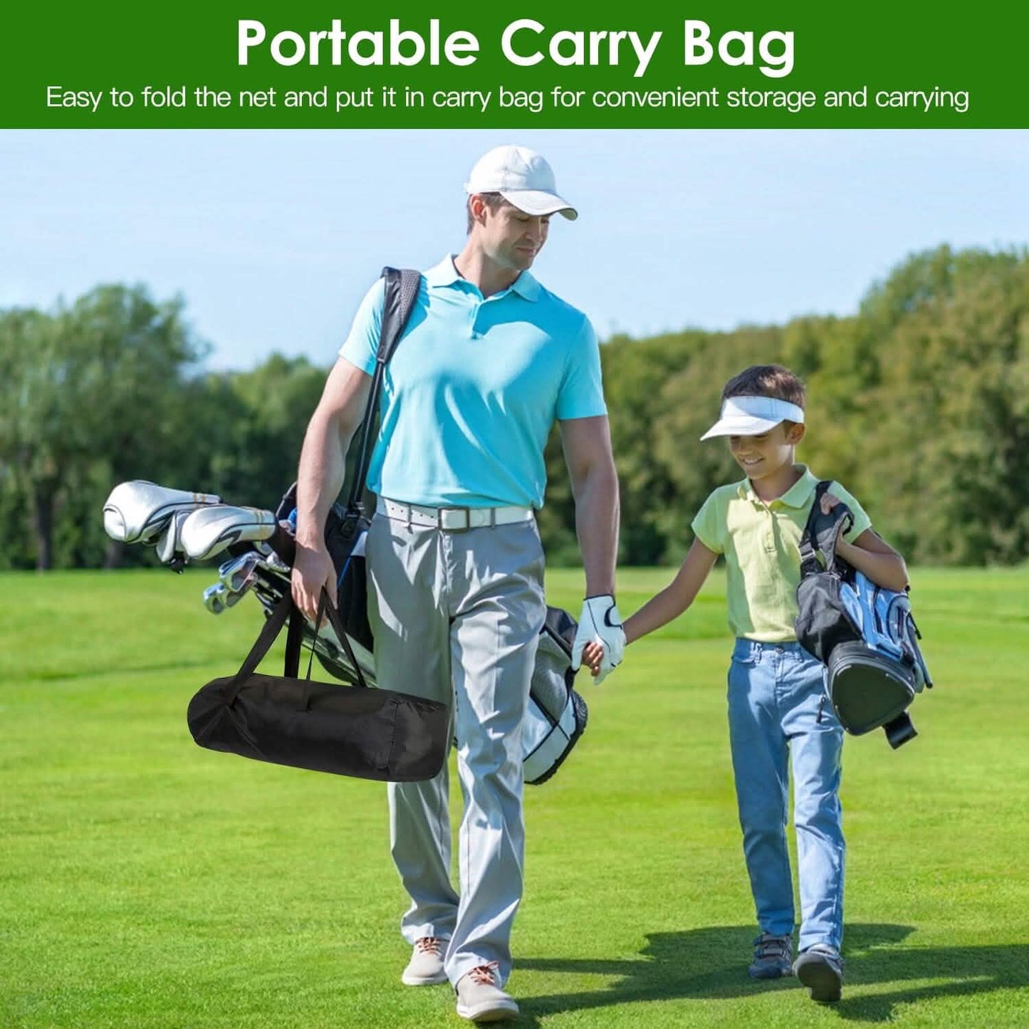 Golf-Trainingshilfen Driving Hitting Nets mit Tri-Turf Golfmatte Zieltuch 10 Golfbälle 7 Golf-Tees 2 Gummi-Golf-Tee-Halter Tragetasche für Indoor- und Outdoor-Sport