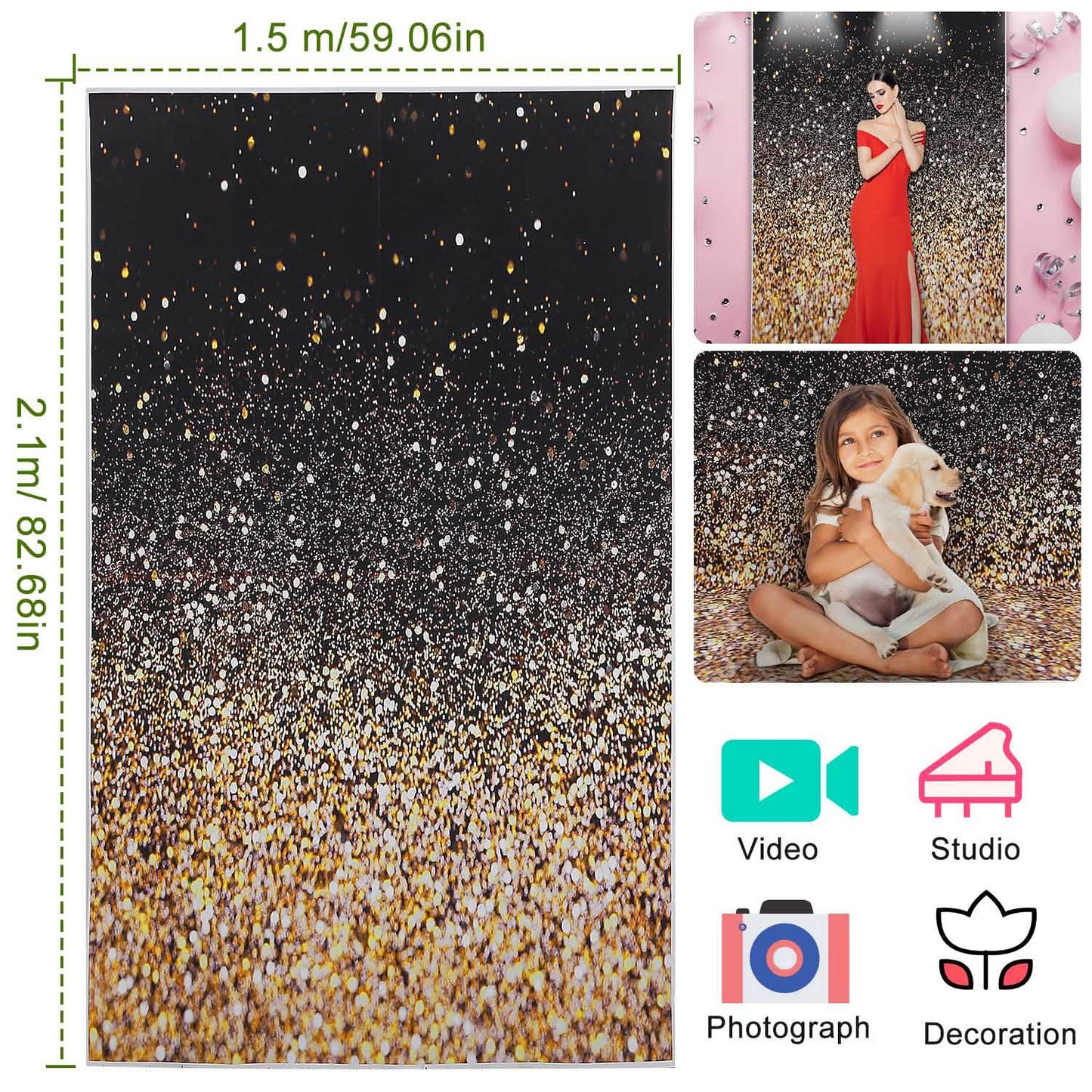 Gradueller Glitzer Schwarz Gold Bokeh Flecken Fotohintergrund