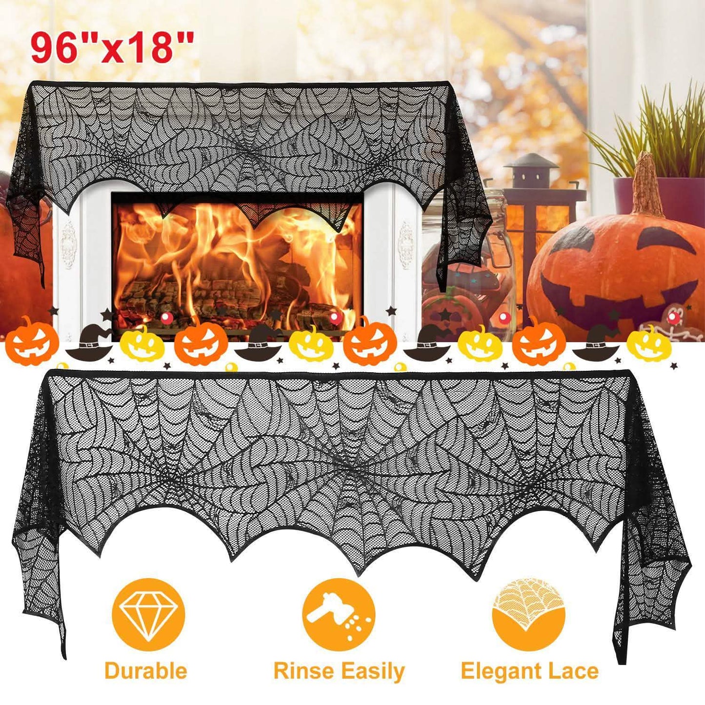 Halloween-Dekoration: schwarzes Spitzen-Spinnennetz