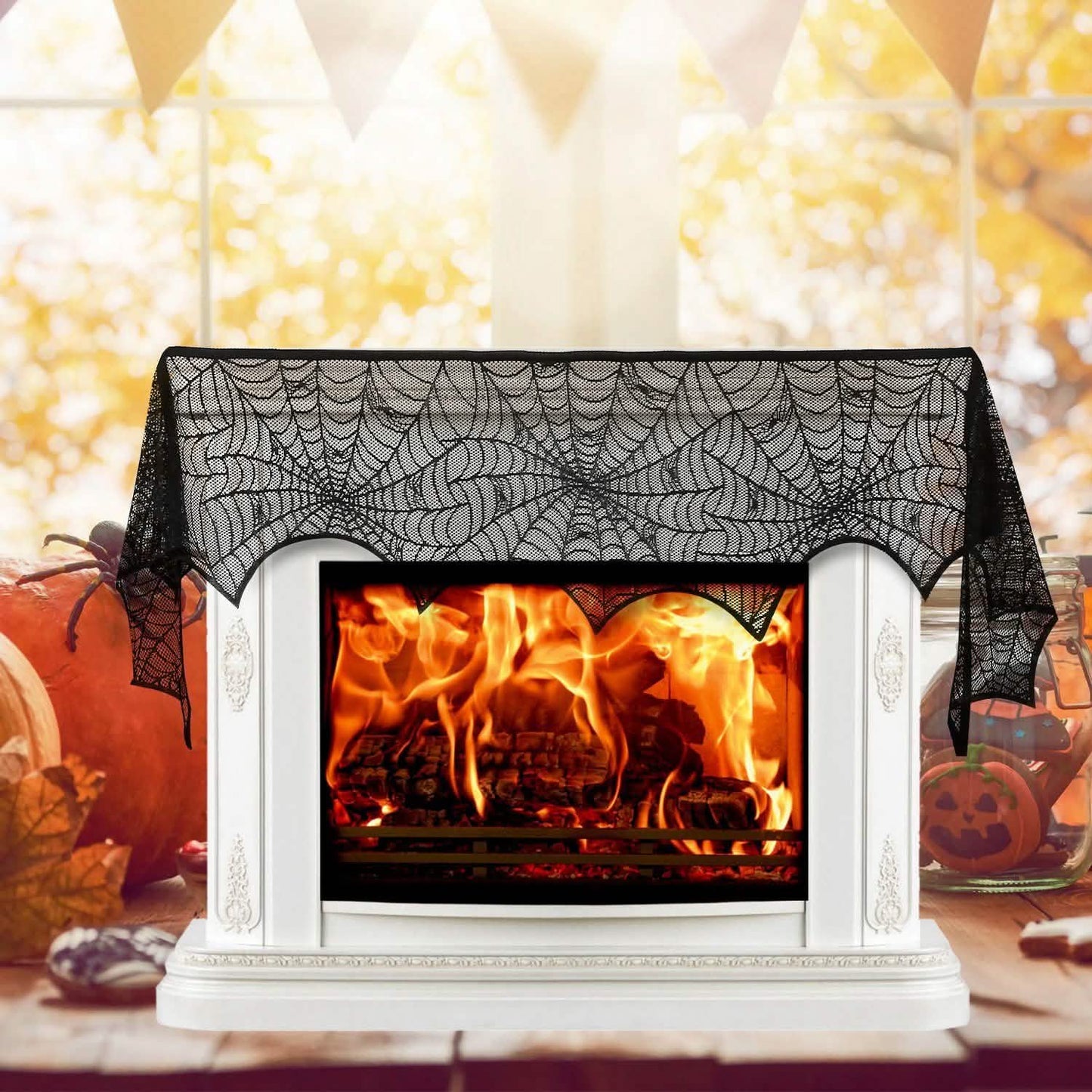 Halloween-Dekoration: schwarzes Spitzen-Spinnennetz