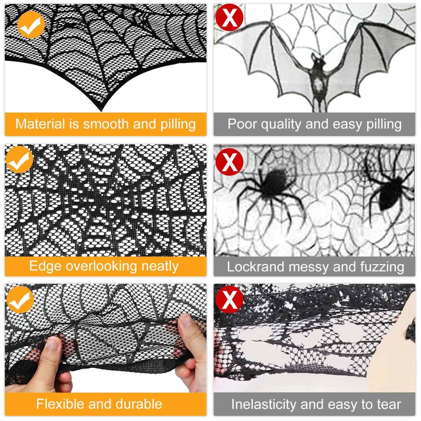 Halloween-Dekoration: schwarzes Spitzen-Spinnennetz