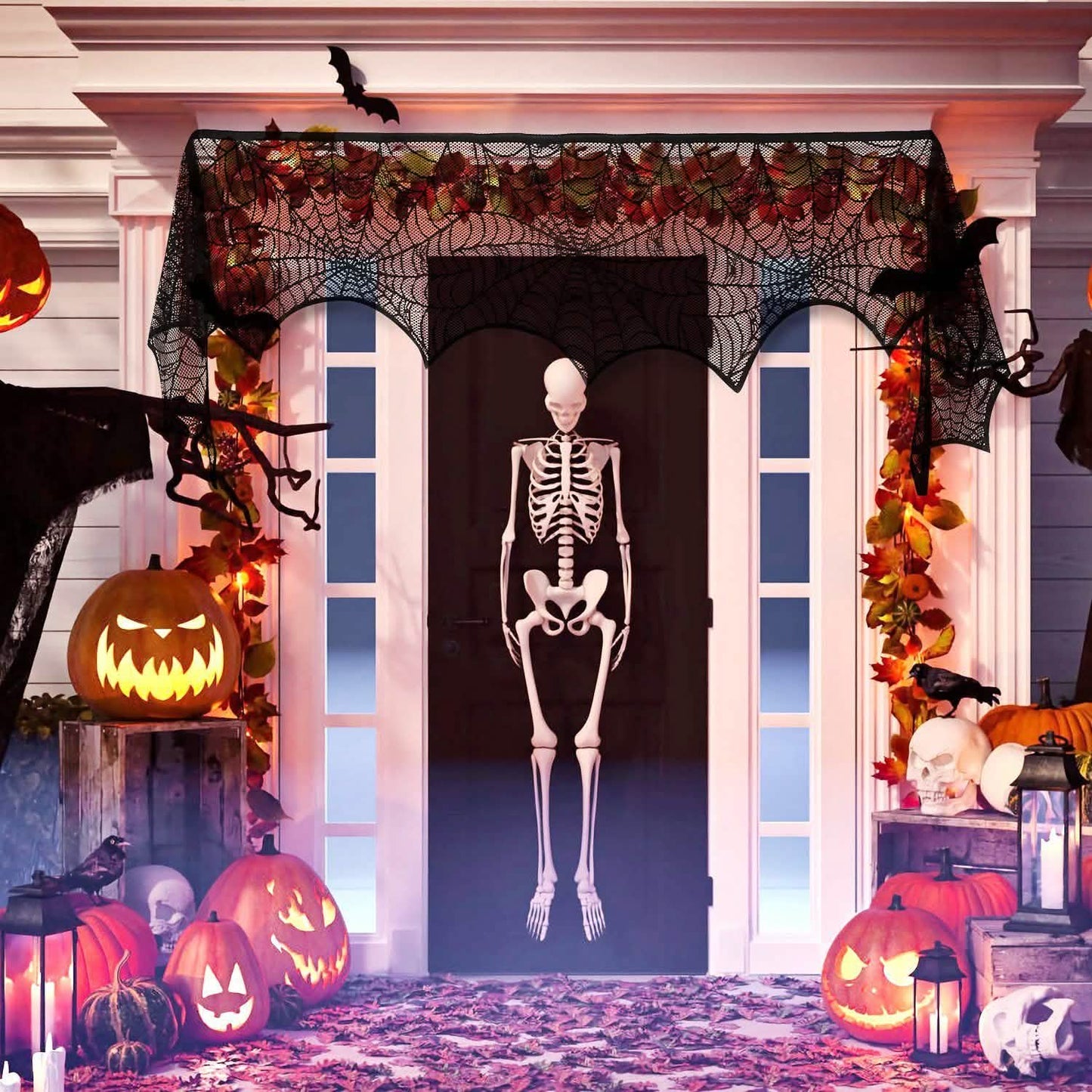 Halloween-Dekoration: schwarzes Spitzen-Spinnennetz