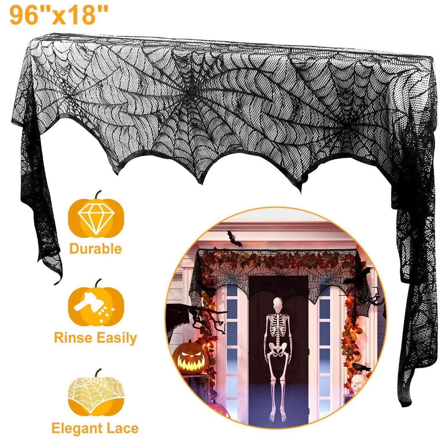 Halloween-Dekoration: schwarzes Spitzen-Spinnennetz
