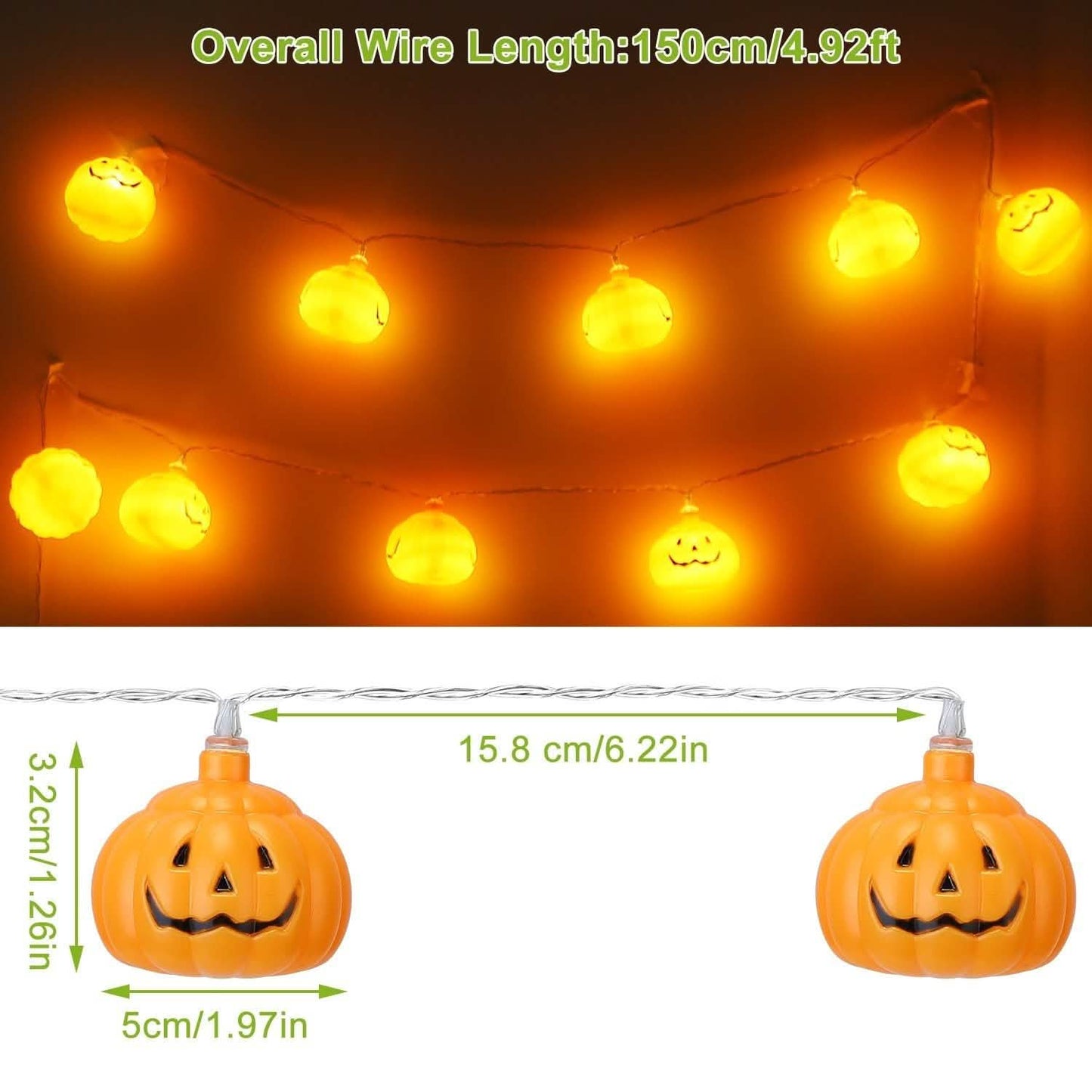 Halloween Lichterkette Kürbis LED-Lampen Batteriebetrieben