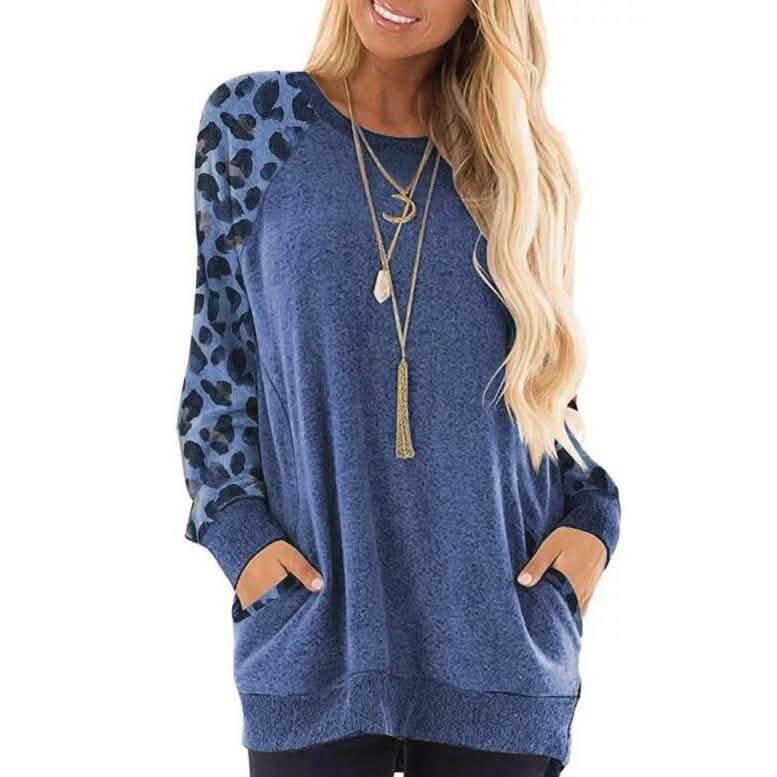 Haute Edition Damen Ultra Soft Langarm Pullover Sweatshirt Leopard Design
