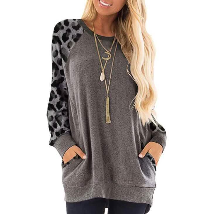 Haute Edition Damen Ultra Soft Langarm Pullover Sweatshirt Leopard Design
