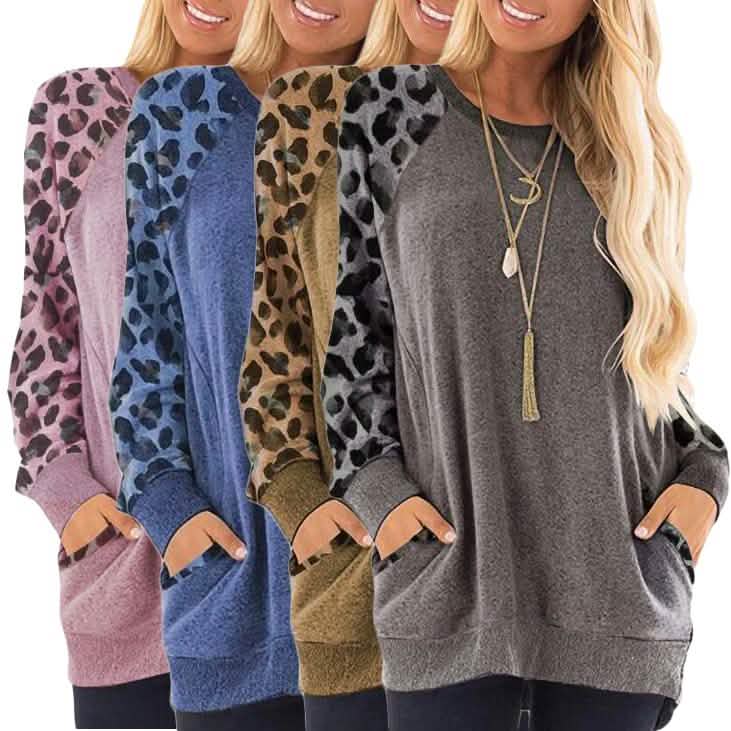 Haute Edition Damen Ultra Soft Langarm Pullover Sweatshirt Leopard Design