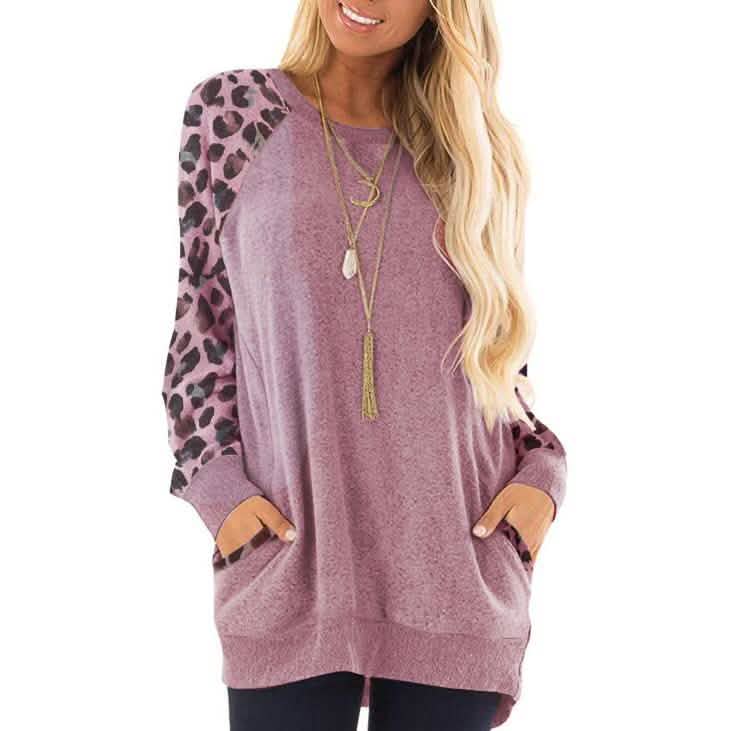 Haute Edition Damen Ultra Soft Langarm Pullover Sweatshirt Leopard Design