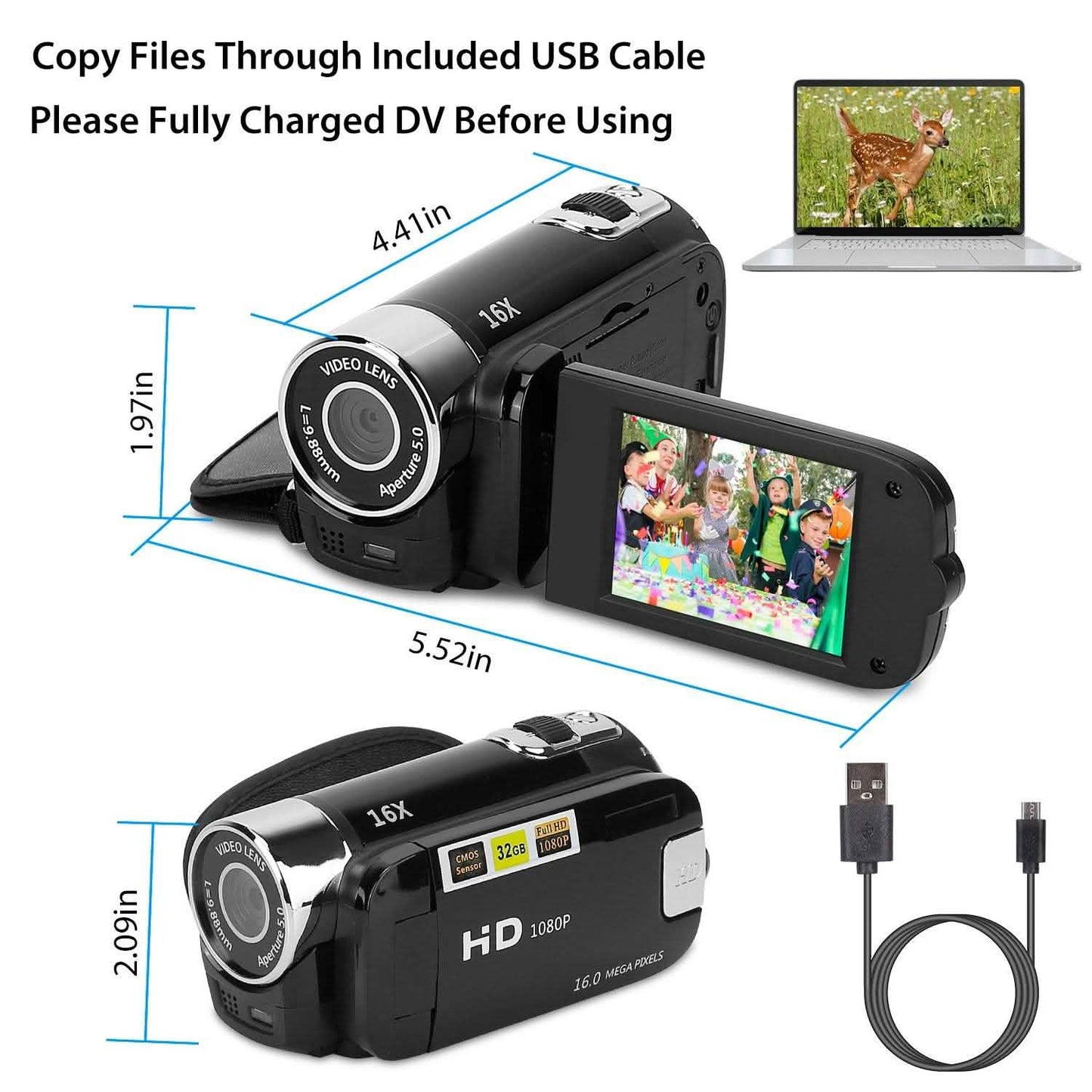 HD 1080P Digitaler Videocamcorder 16-facher Zoom DV-Kamera