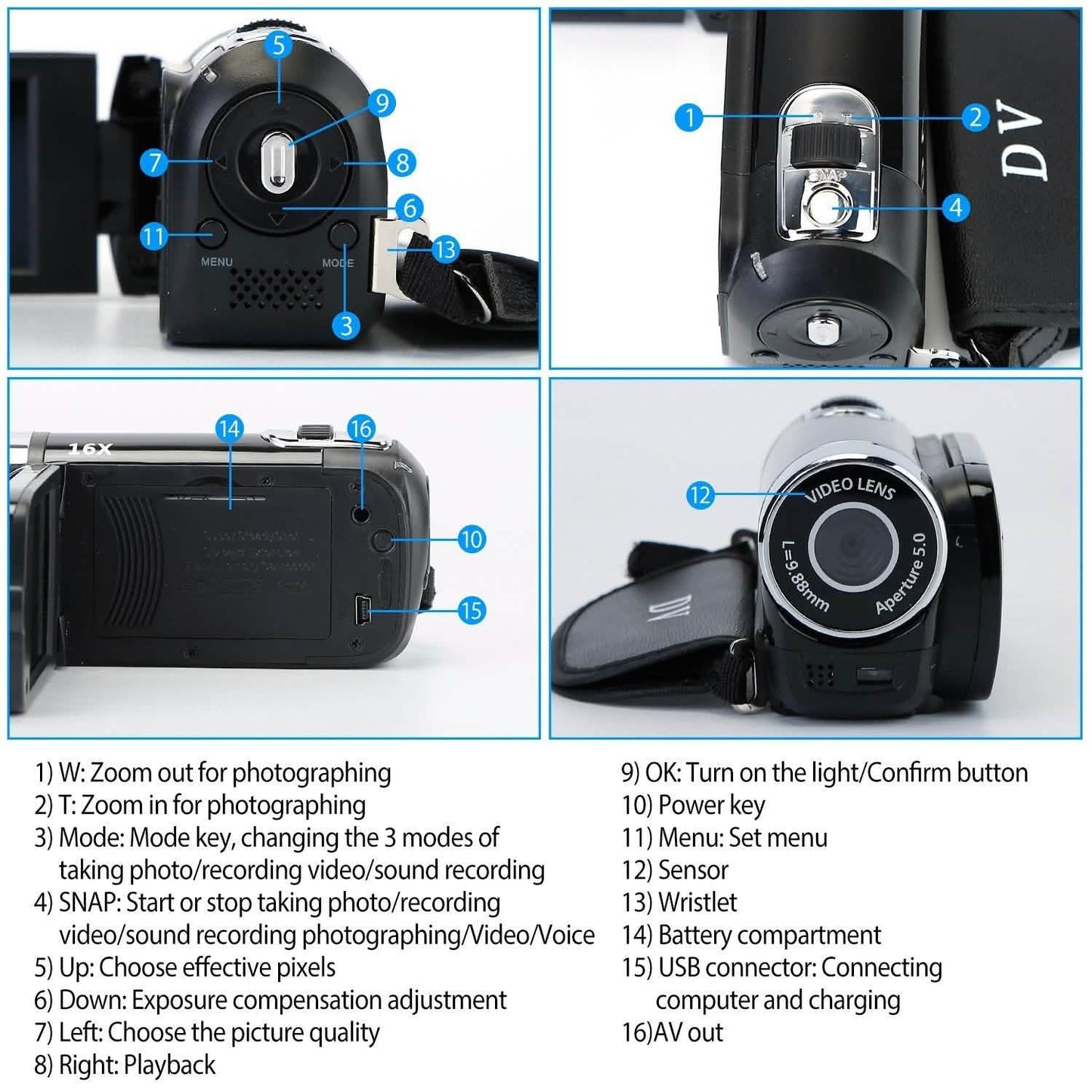 HD 1080P Digitaler Videocamcorder 16-facher Zoom DV-Kamera
