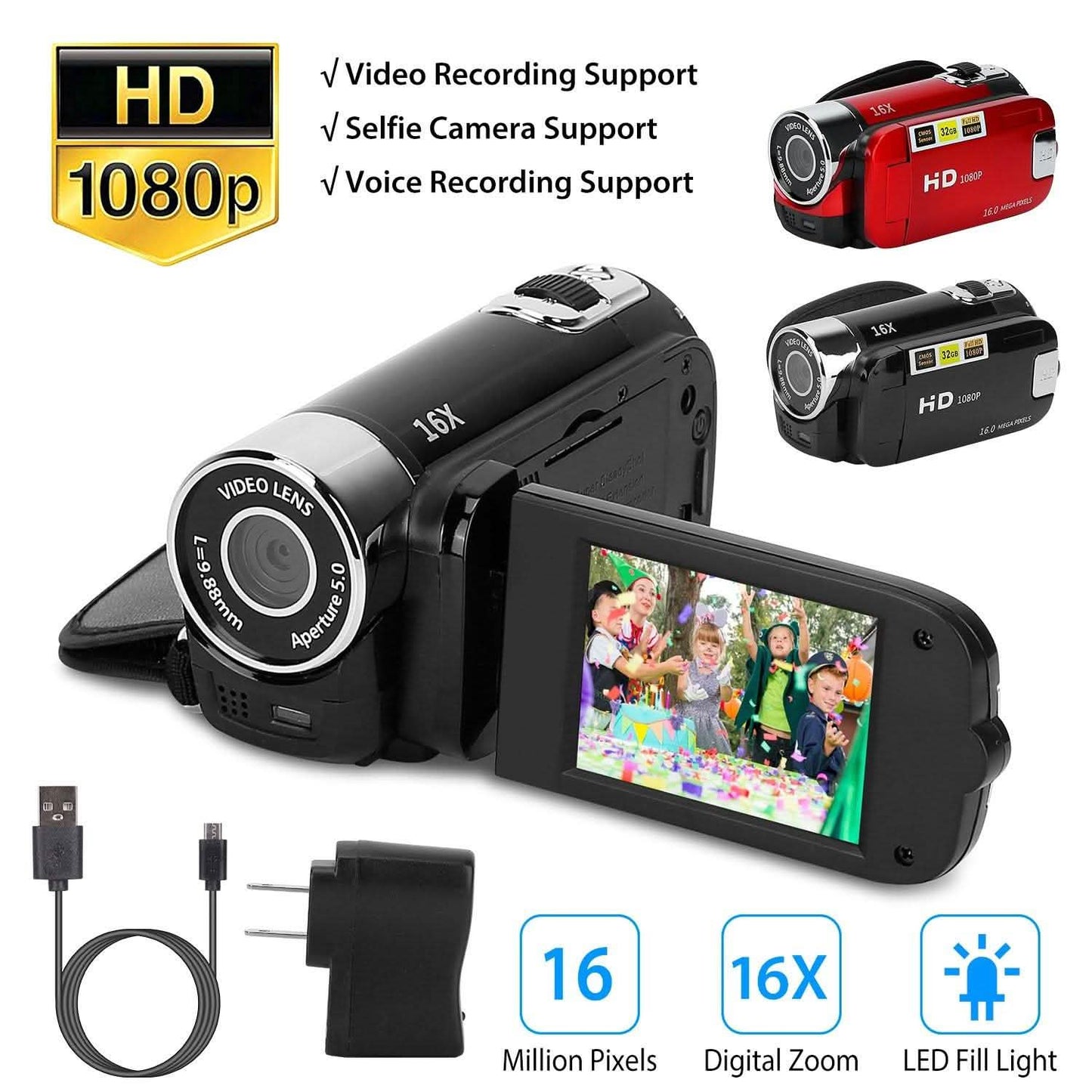 HD 1080P Digitaler Videocamcorder 16-facher Zoom DV-Kamera