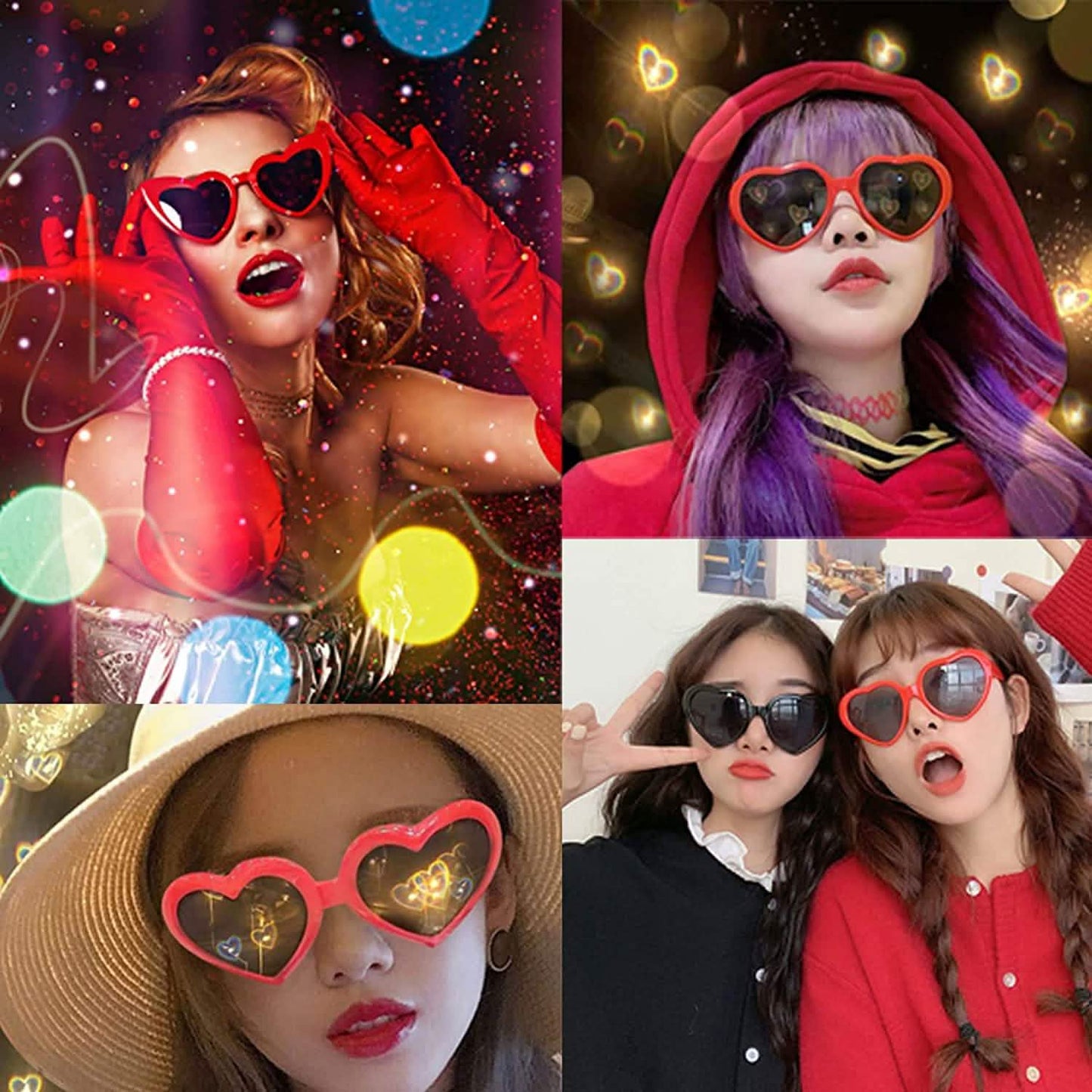 Herzförmige Sonnenbrille EDM Festival Farbwechselnde Brille Herz-Effekt