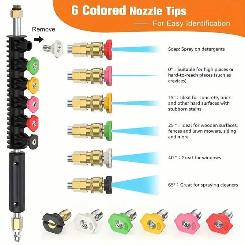 Hochdruckreiniger-Verlängerungsrohr, 1/4" Schnellanschluss Power Washer Lanze mit 6 Düsenspitzen