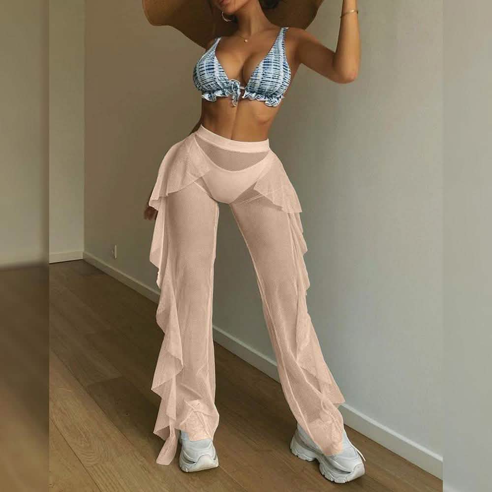High-Waist Transparente Mesh-Rüschen-Überhose