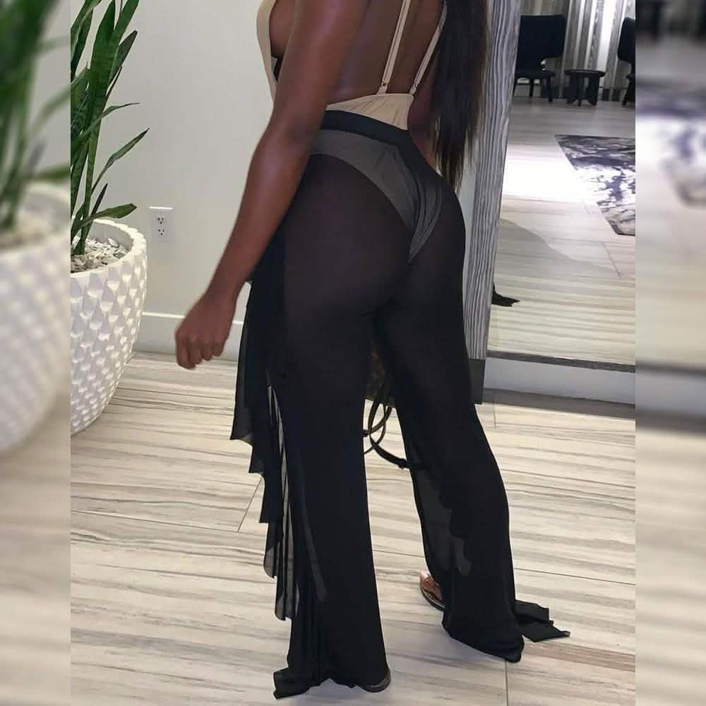 High-Waist Transparente Mesh-Rüschen-Überhose
