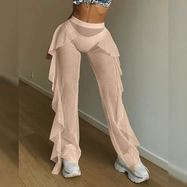High-Waist Transparente Mesh-Rüschen-Überhose