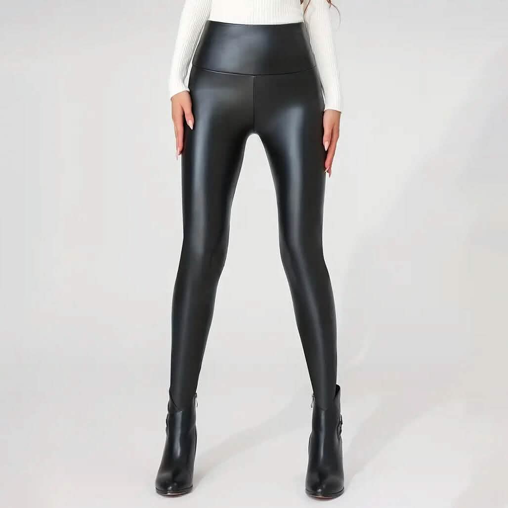 Hohe Taille Kunstleder Plüschgefütterte Elastische Schlankheitsleggings