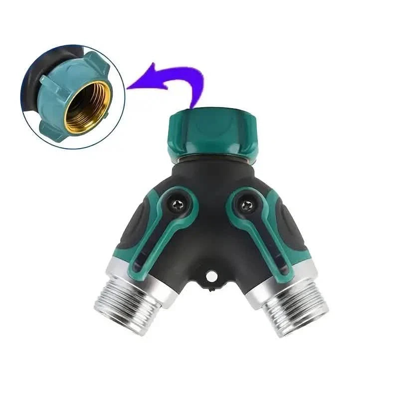Schlauchverteiler 2-Wege 3/4" Wasserhahn Y-Verteiler mit Absperrventil