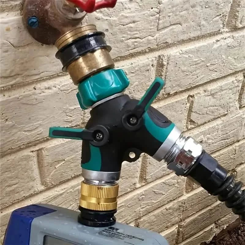 Schlauchverteiler 2-Wege 3/4" Wasserhahn Y-Verteiler mit Absperrventil