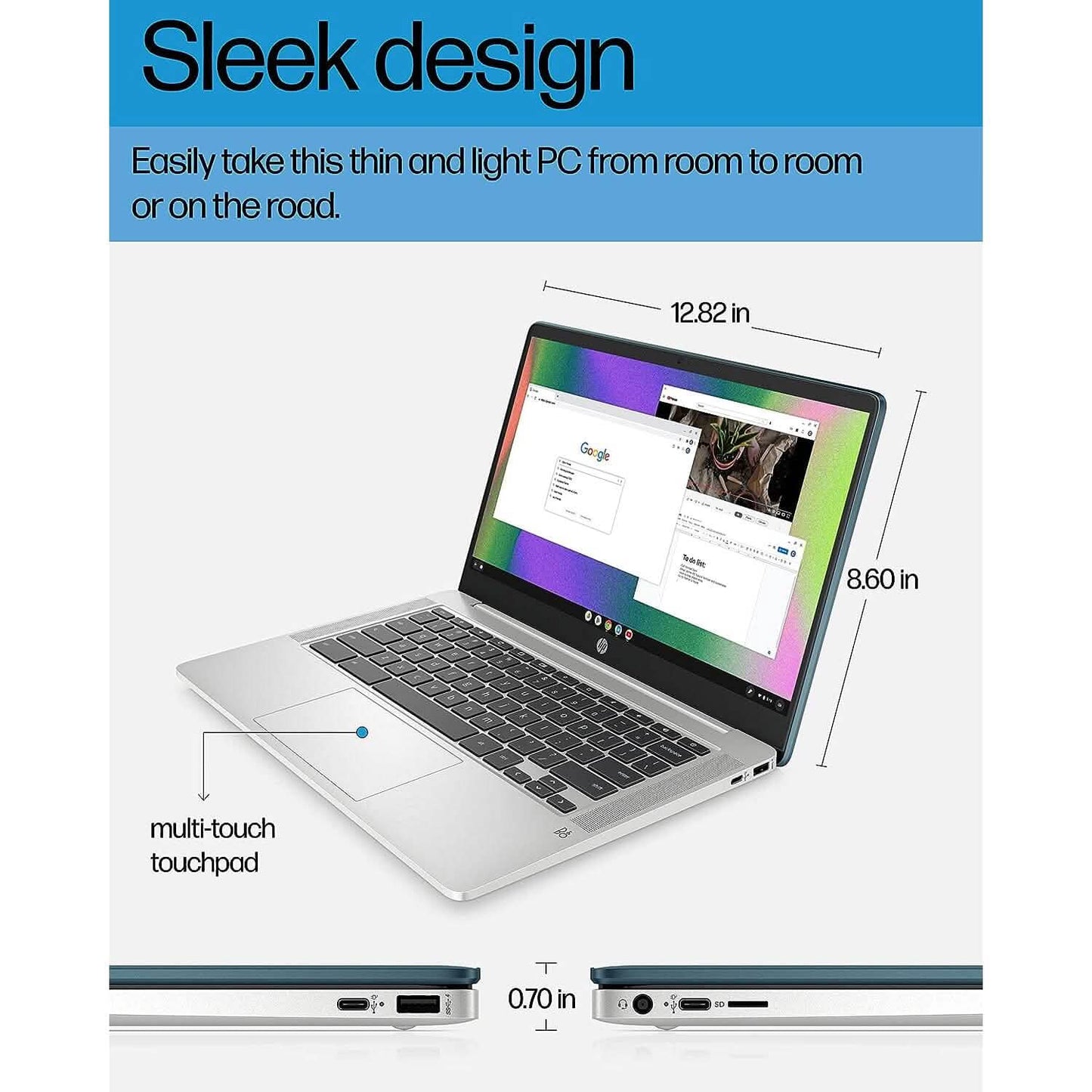 HP 14a-na0220nr, 14" HD Chromebook Intel Celeron N4120, 4GB RAM, 64GB eMMC (Generalüberholt)