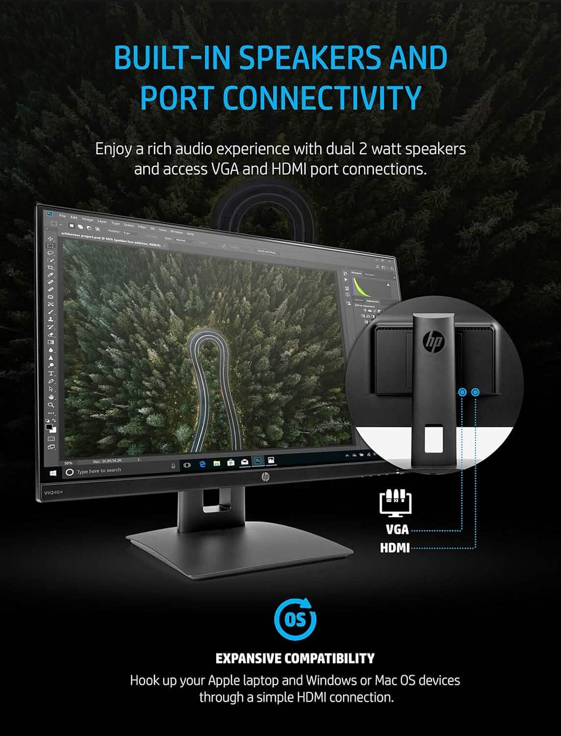 HP 23,8” VH240a IPS FHD LED Monitor HDMI VGA Lautsprecher (Generalüberholt)