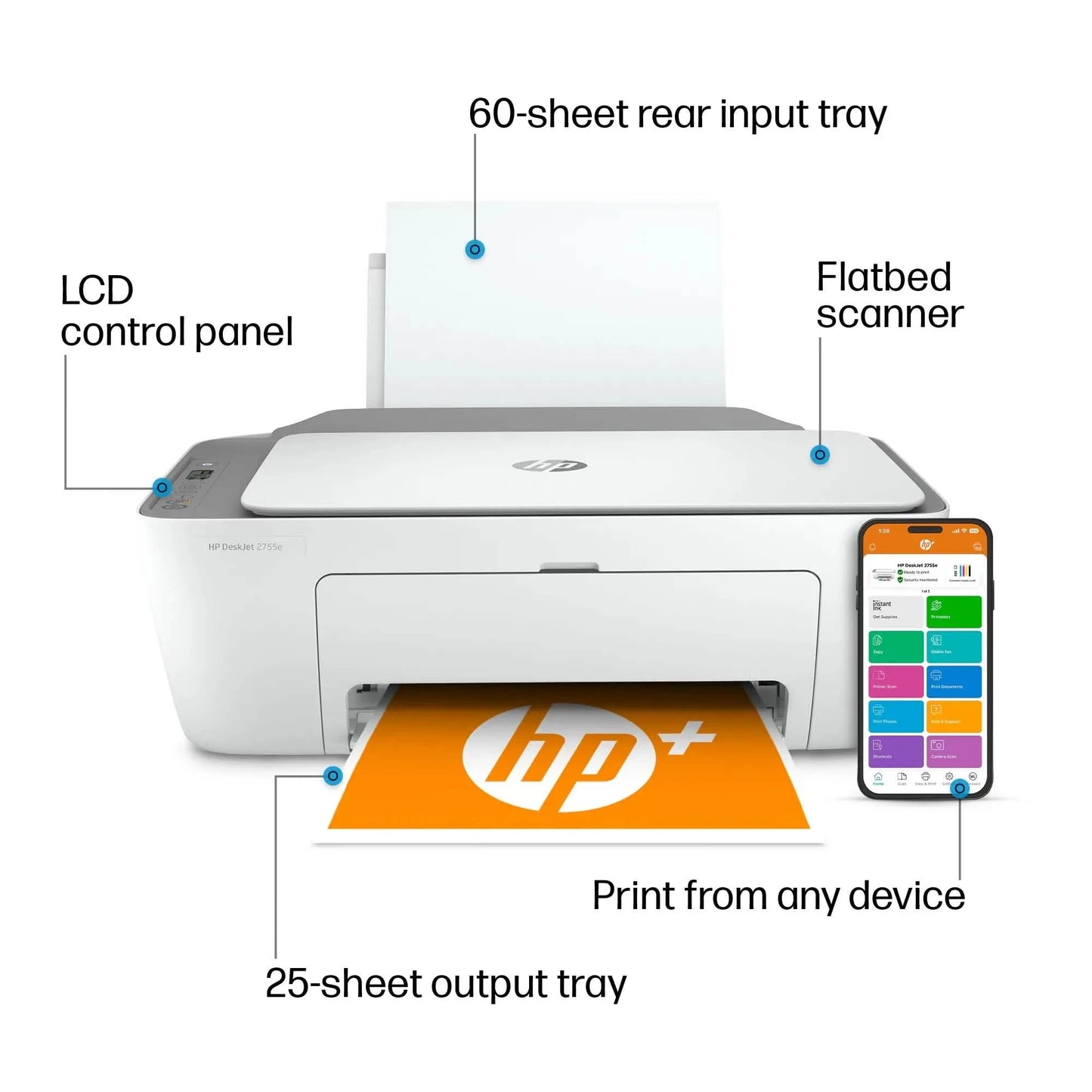 HP DeskJet 2755e All-in-One Tintenstrahldrucker Farbe Mobiles Drucken Kopieren Scannen (Generalüberholt)
