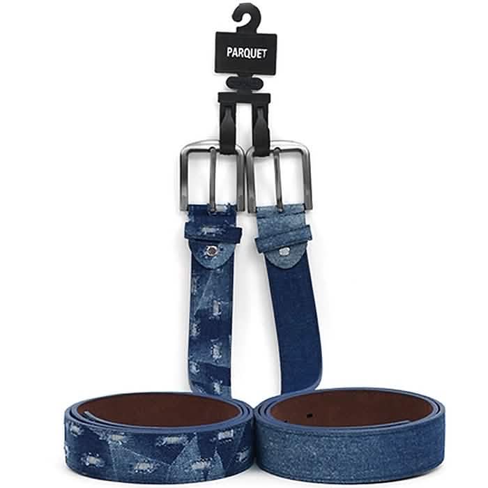 2er-Pack: Herren-Jeansgürtel aus gewaschenem Denim von Parquet – Größe: Small
