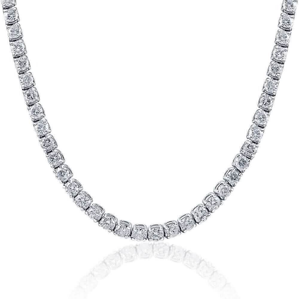 Riesige 23 Karat TW runder Diamant-Tennis-Halskette aus 14K Weißgold 18 Zoll