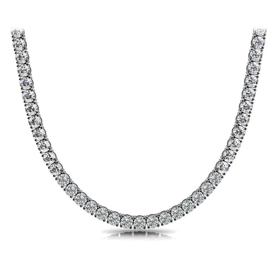 Riesige 23 Karat TW runder Diamant-Tennis-Halskette aus 14K Weißgold 18 Zoll