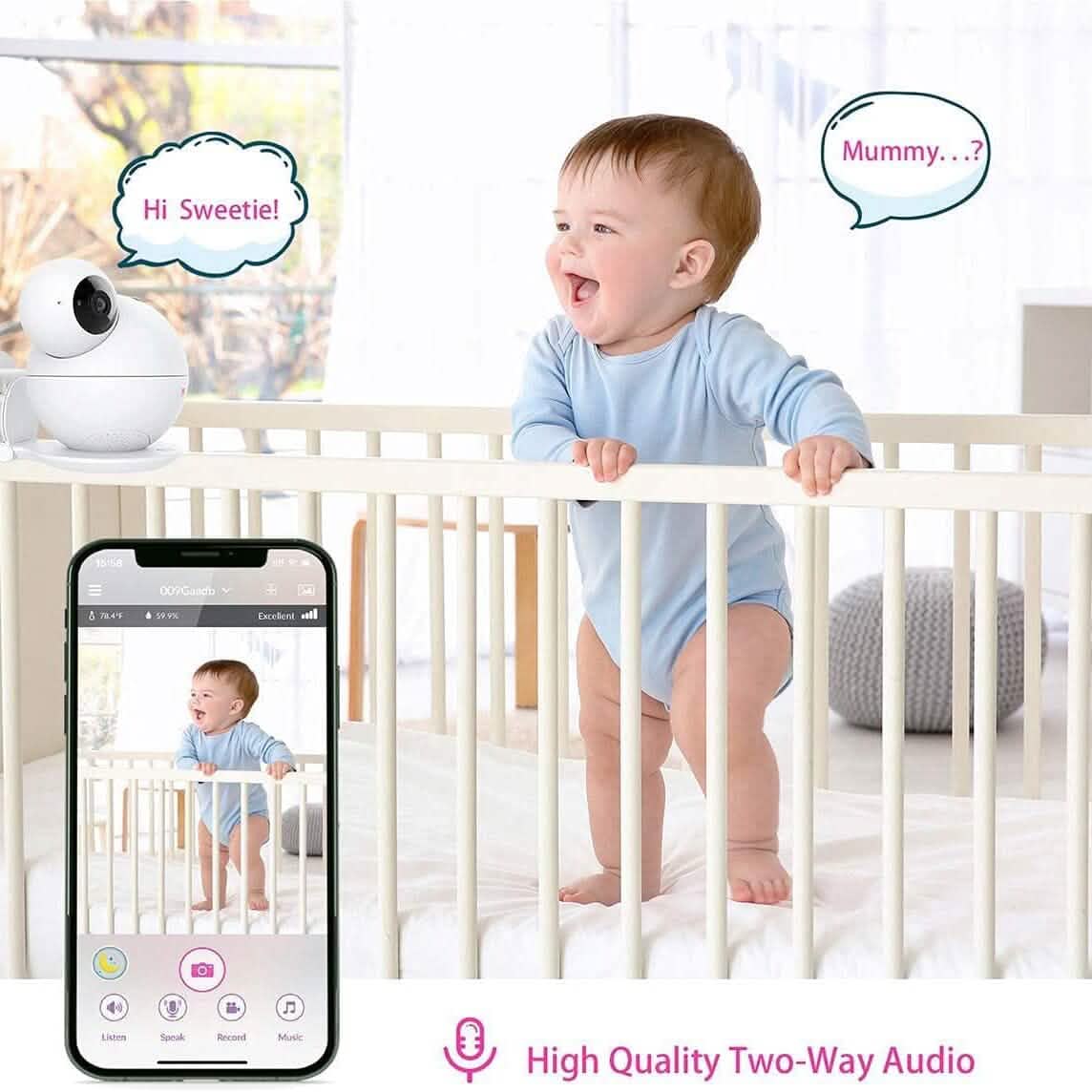 iBaby M8 2K Smart Babyphone, 355° Schwenken 110° Neigen und 2-Wege-Kommunikation (Generalüberholt)