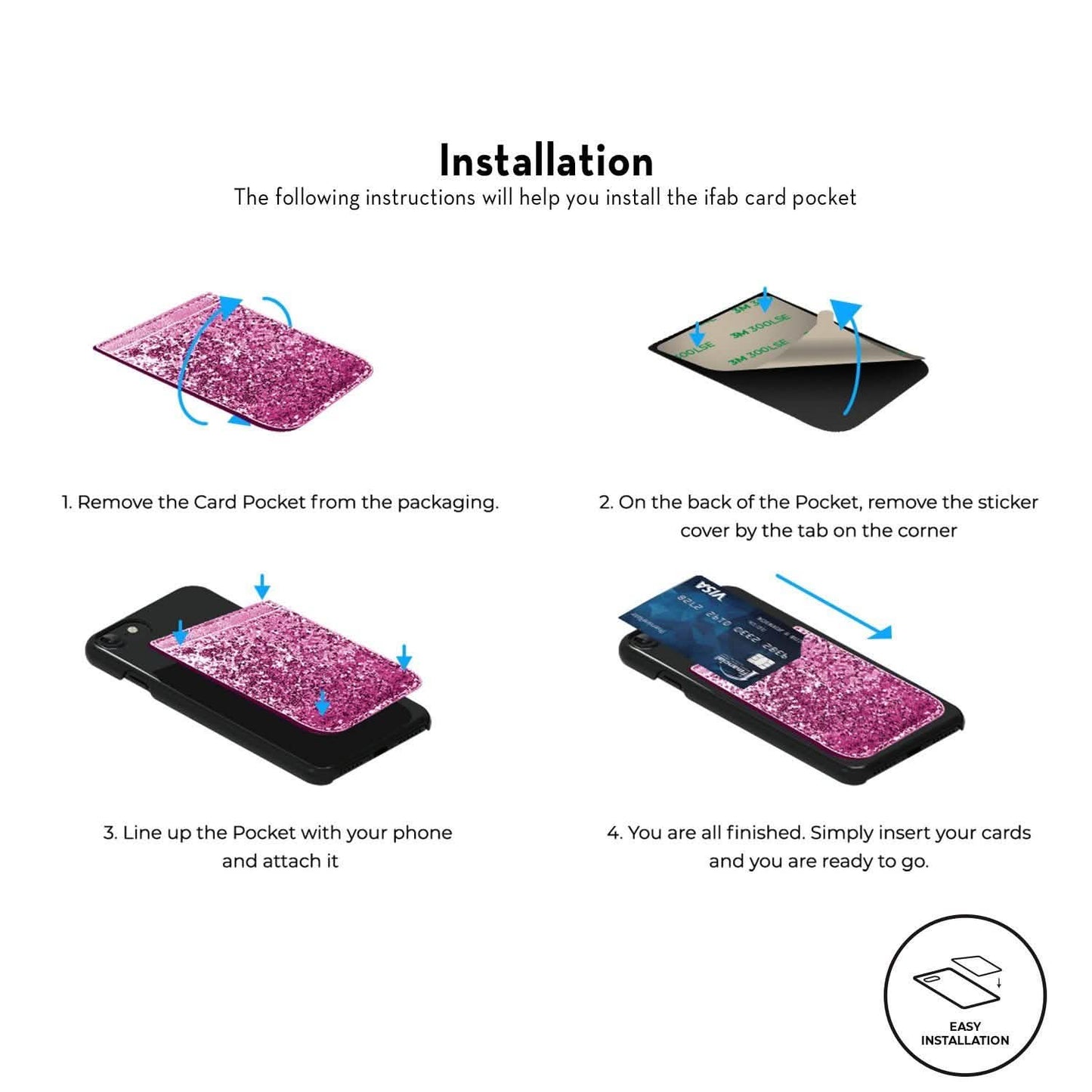 iFab aufklebbare ID-, Kreditkarten-Brieftaschen-Handyhülle für iPhone, Android Smartphones