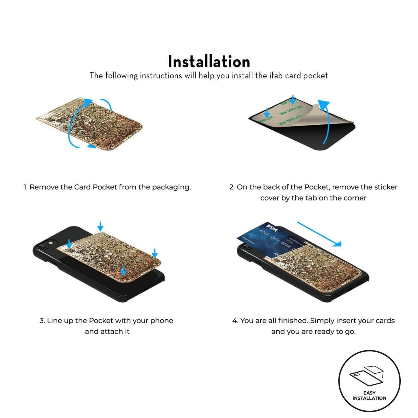 iFab aufklebbare ID-, Kreditkarten-Brieftaschen-Handyhülle für iPhone, Android Smartphones