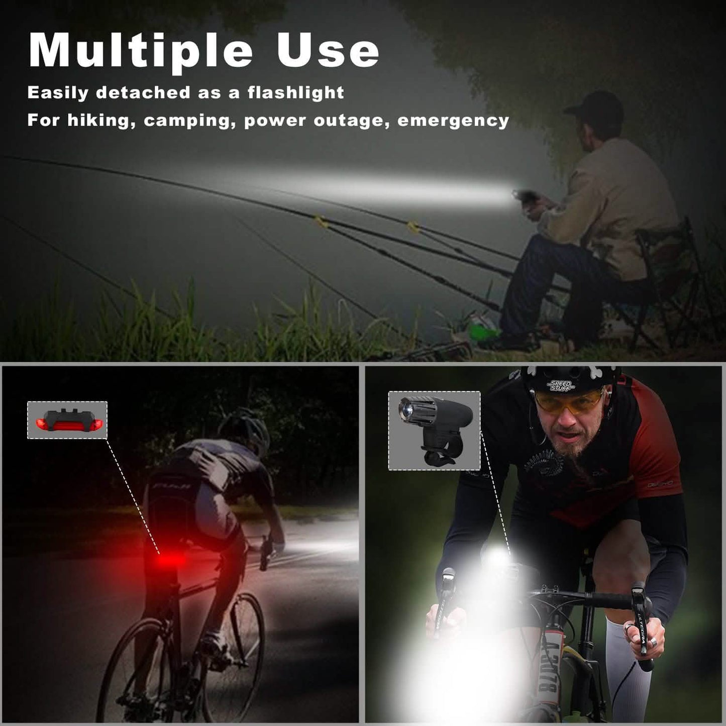 iMounTEK Fahrrad-Fronttaschenlampe IPX4 Wasserfest mit Rücklicht/Sicherheits-LED-Lampe