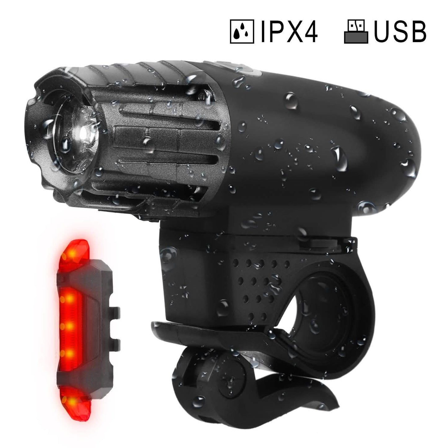 iMounTEK Fahrrad-Fronttaschenlampe IPX4 Wasserfest mit Rücklicht/Sicherheits-LED-Lampe